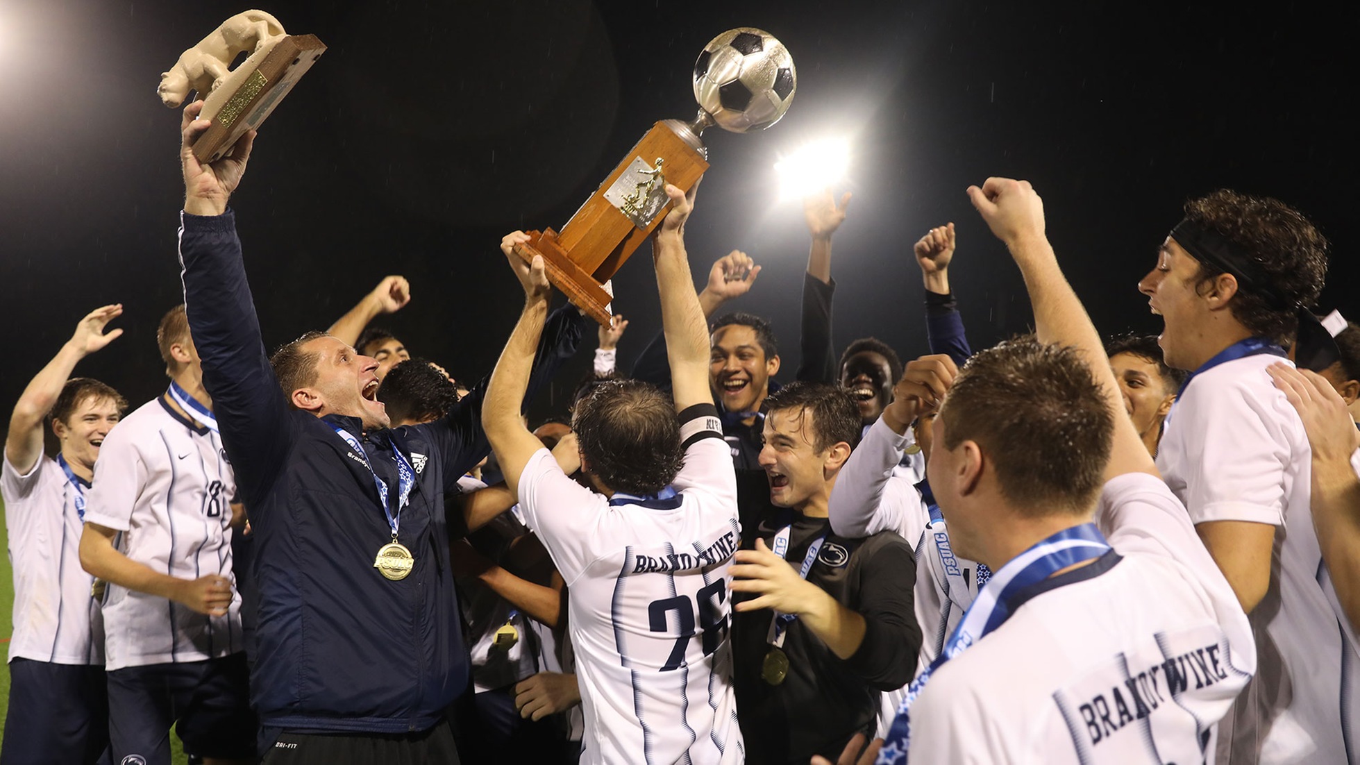 Men's soccer celebrated its fourth-straight PSUAC title in 2019