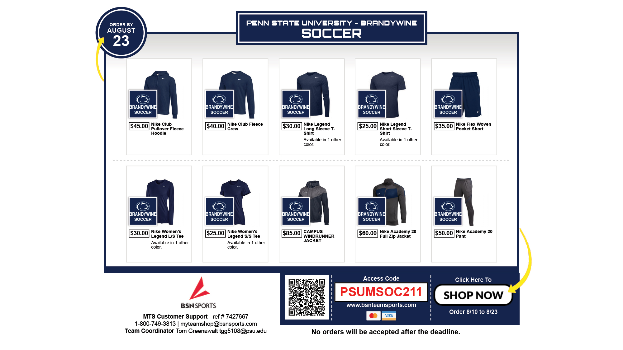 Brandywine men's soccer BSN Team Store