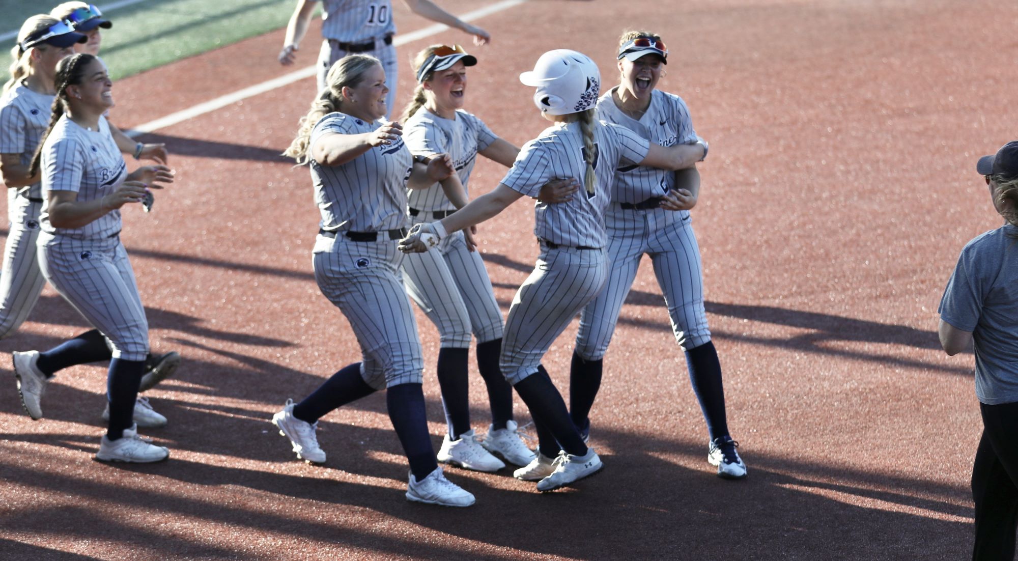 Jess James celebrates with teammates after game-winning single